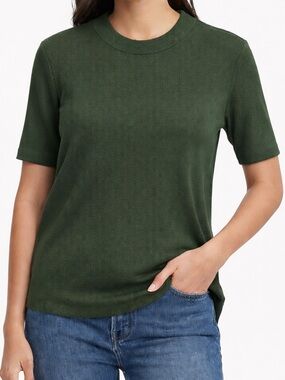 GAP Rib Tee Deep Green Elbow Sleeve Top XL Soft Stretch